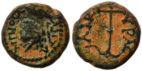 PHRYGIA. Ankyra. Caracalla, 198-217. Ae (bronze, 2.06 g, 13 mm). Laureate head of Caracalla to right. Rev. ANKYPAC Anchor. Good fine. Rare.
