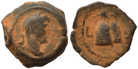 EGYPT. Alexandria. Hadrian, 117-138. Chalkous (bronze, 1.46 g, 10 mm). Laureate bust right, with slight drapery. Rev. Piloi of the Dioskouroi surmount...
