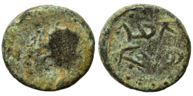 MESOPOTAMIA. Edessa. Kings of Osrhoene, Ma'nu VIII Philoromaios, 167-179. Ae (bronze, 1.01 g, 11 mm). Bare head of Lucius Verus (?) to right. Rev. 'Ma...