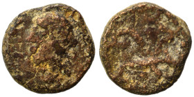 MESOPOTAMIA. Edessa. Kings of Osrhoene, Ma'nu VIII Philoromaios, 167-179. Ae (bronze, 0.97 g, 10 mm). Bare head of Lucius Verus (?) to left. Rev. 'Ma'...
