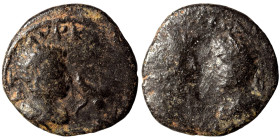MESOPOTAMIA. Edessa. Septimius Severus, with Caracalla and Geta, 193-211. Ae (bronze, 4.03 g, 20 mm). Laureate head of Septimius to right, facing laur...