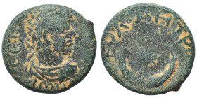MESOPOTAMIA. Carrhae. Caracalla, 198-217. Ae (bronze, 4.03 g, 17 mm). Laureate, draped and cuirassed bust right. Rev. Star above crescent set on fille...