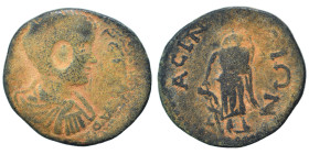 MESSENIA. Asine. Geta, as Caesar, 197-209. Assarion (bronze, 3.95 g, 22 mm). Draped bust right. Rev. ACINAIΩN Asclepius standing facing, head left, le...