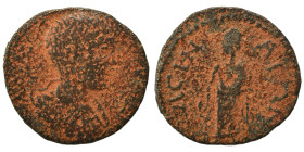 MESSENIA. Asine. Caracalla, 198-217. Assarion (bronze, 3.97 g, 20 mm). Draped bust right. Rev. ACINAIΩN Asclepius standing facing, head left, leaning ...