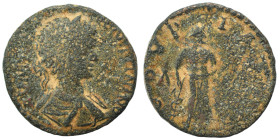 MESSENIA. Thuria. Caracalla, 198-217. Assarion (bronze, 4.10 g, 21 mm). Laureate, draped and cuirassed bust right. Rev. ΘOVPIATωN / Λ - A Asklepios st...