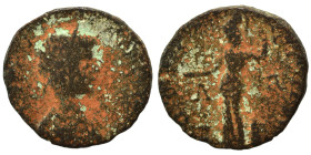 MESSENIA. Thuria. Caracalla, 198-217. Assarion (bronze, 3.02 g, 20 mm). Laureate, draped and cuirassed bust right. Rev. ΘOV[PIATωN] / Λ - A Aphrodite ...