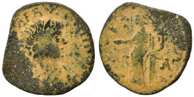 MESSENIA. Thuria. Geta, as Caesar, 197-209. Assarion (bronze, 3.13 g, 21 mm). Bare-headed, draped and cuirassed bust right. Rev. ΘOVP[IAT]ωN / Λ - A T...