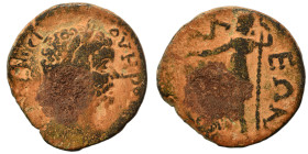 ARKADIA. Phigaleia. Septimius Severus, 193-211. Assarion (bronze, 4.30 g, 21 mm). Laureate head right. Rev. [ΦI]AΛЄѠN Athena standing to left. Fine. R...