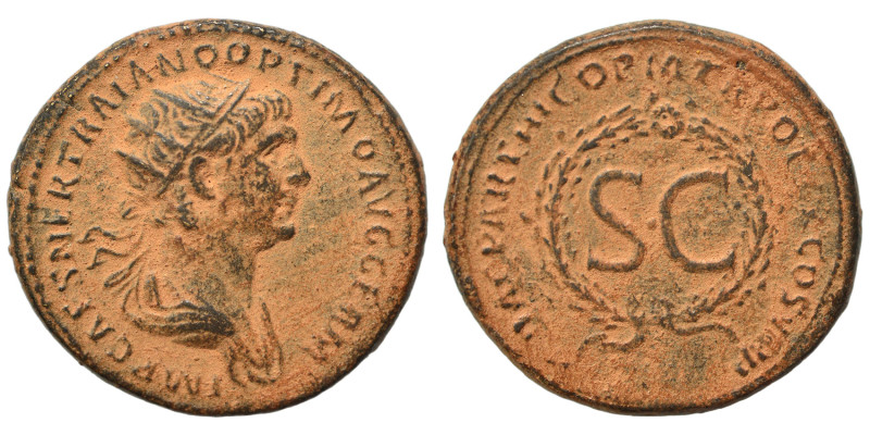 Trajan, 98-117. As (orichalcum, 7.08 g, 24 mm), Rome, for use in Syria. IMP CAES...