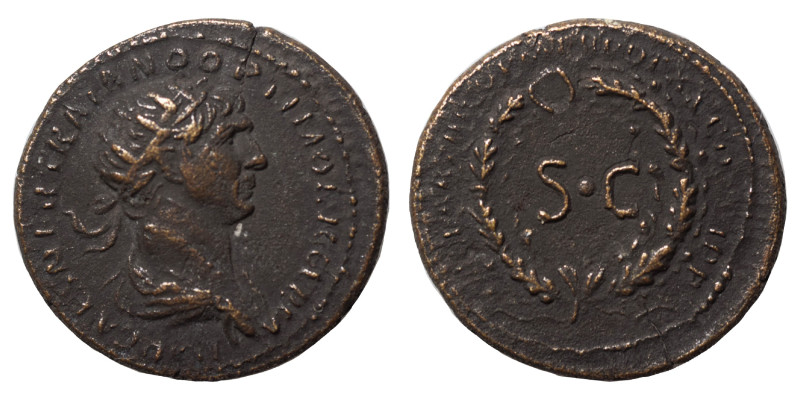 Trajan, 98-117. Semis (bronze, 3.72 g, 19 mm), Rome, for use in Syria. IMP CAES ...