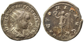 Gordian III, 238-244. Antoninianus (silver, 4.08 g, 21 mm), Rome. IMP CAES M ANT GORDIANVS AVG Radiate, draped and cuirassed bust right. Rev. VICTORIA...