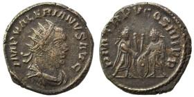 Valerian I, 253-260. Antoninianus (bronze, 3.70 g, 20 mm). Antioch. Radiate, draped and cuirassed bust right. Rev. Valerian and Gallienus standing fac...