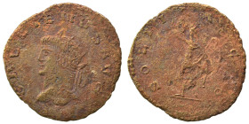 Gallienus, 253-268. Antoninianus (bronze, 1.41 g, 19 mm), Antioch. GALLIENVS AVG Radiate head left. Rev. SOLI INVICTO Sol standing left, raising hand ...