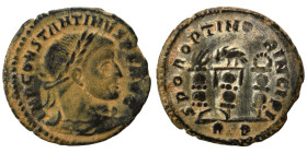 Constantine I, 307/310-337. Follis (bronze, 4.02 g, 23 mm), Rome. IMP CONSTANTINVS P F AVG Laureate and draped bust of Constantine I to right, seen fr...