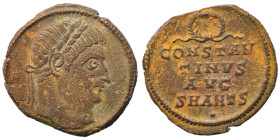 Constantine I, 307/310-337. Follis (bronze, 1.93 g, 18 mm), Antioch. Laureate head of Constantine I to right. Rev. CONSTAN/TINVS / AVG in three lines;...