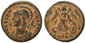 Commemorative Series, 330-354. Follis (bronze, 2.24 g, 17 mm), Thessalonica. CONSTAN-TINOPOLIS Helmeted and mantled bust of Constantinopolis to left, ...