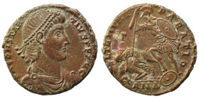 Constantius II, 337-361. Centenionalis (bronze, 5.37 g, 21 mm), Antioch. D N CONSTAN-TIVS P F AVG Pearl-diademed, draped and cuirassed bust of Constan...