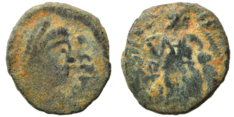 Uncertain, circa 5th centuries AD. Ae (bronze, 1.27 g, 12 mm). Diademed, draped,...