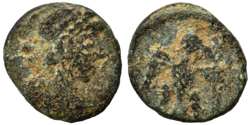 Leo I (?), 457-474. Nummus (bronze, 0.49 g, 8 mm). Pearl-diademed, draped, and c...