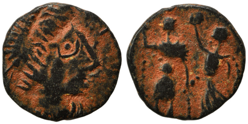 Barbaric imitation of Arcadius follis. Ae (bronze, 1.21 g, 13 mm). Draped and cu...