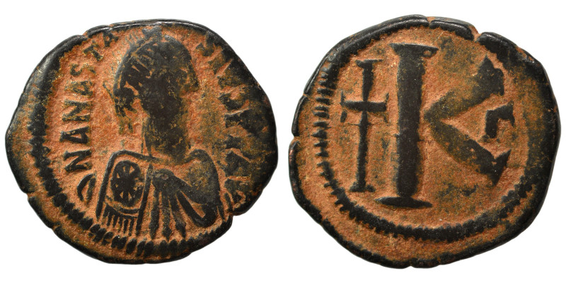 Anastasius I, 491-518. Half Follis (bronze, 8.85 g, 27 mm), Constantinople. D N ...