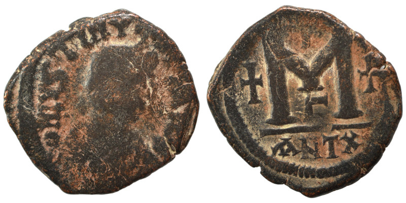 Justin I, 518-527. Follis (bronze, 14.58 g, 32 mm), Theoupolis (Antioch). D N IV...