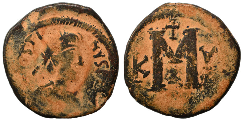 Justin I, 518-527. Follis (bronze, 16.30 g, 31 mm), Cyzicus. D N IVSTINVS P P AV...