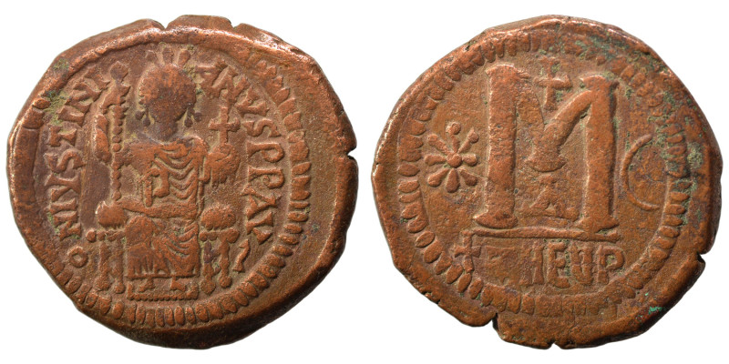Justinian I, 527-565. Follis (bronze, 18.45 g, 34 mm), Theoupolis (Antioch). Jus...