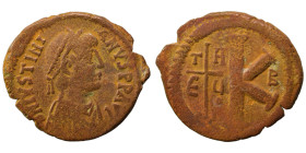 Justinian I, 527-565. Half Follis (bronze, 7.00 g, 28 mm), Theoupolis (Antioch). D N IVSTINIANVS P P AVG Diademed, draped and cuirassed bust of Justin...