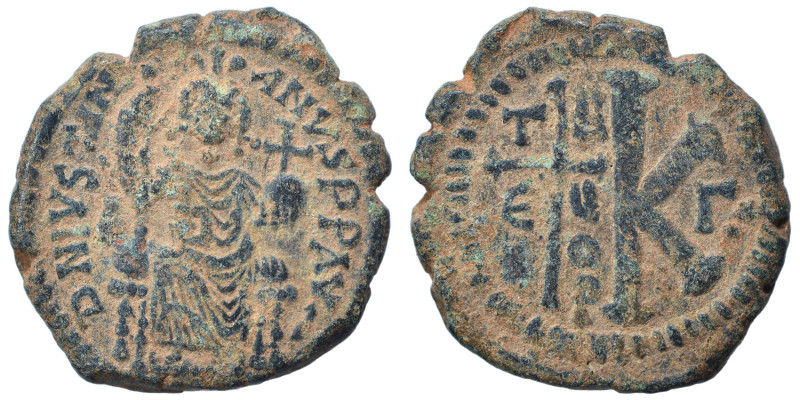 Justinian I, 527-565. Half follis (bronze, 9.91 g, 26 mm), Theoupolis (Antioch)....
