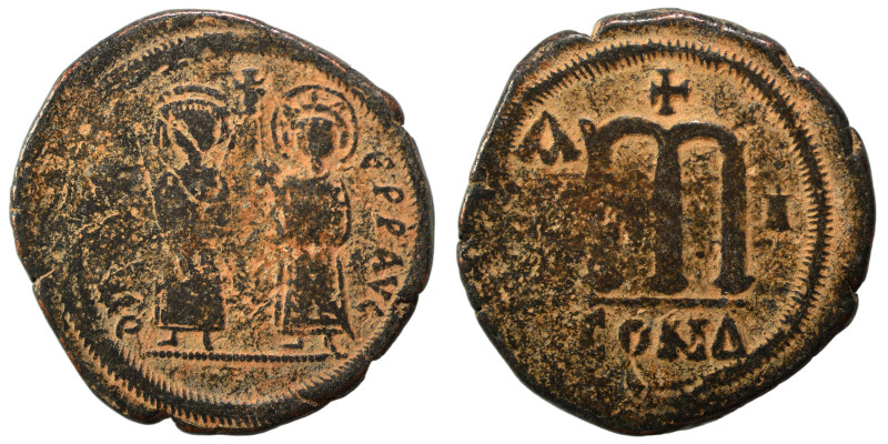 Phocas, with Leontia, 602-610. Follis (bronze, 12.88 g, 31 mm), Constantinople. ...