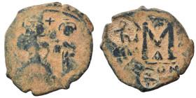 Heraclius, with Heraclius Constantine. 610-641. Follis (bronze, 10.40 g, 31 mm), Constantinople. Heraclius and Heraclius Constantine standing facing, ...