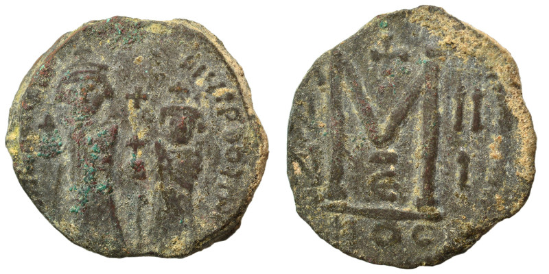 Heraclius, with Heraclius Constantine. 610-641. Follis (bronze, 8.60 g, 25 mm), ...