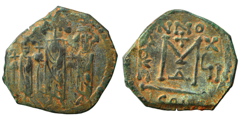 Heraclius, with Martina and Heraclius Constantine, 610-641. Follis (bronze, 4.10...