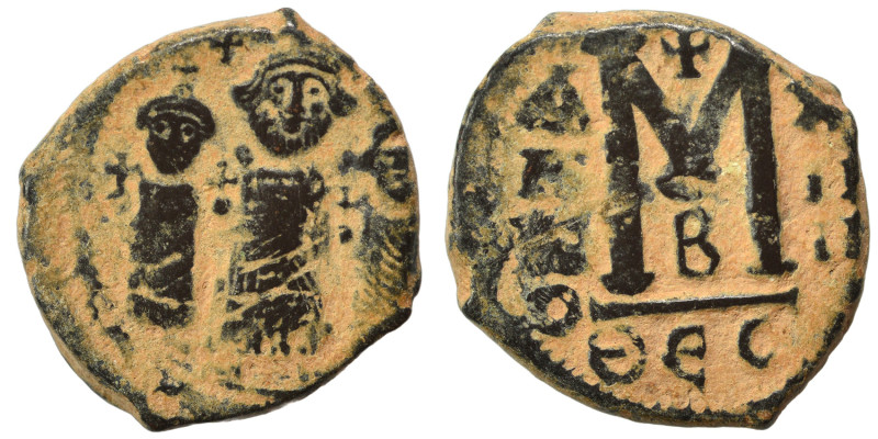 Heraclius, with Martina and Heraclius Constantine, 610-641. Follis (bronze, 7.45...