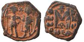 Heraclius, 610-641. Follis (bronze, 6.41 g, 25 mm), Arab Byzantine war issue. Military mint in Palestine, likely Neapolis (Nablus). Heraclius, on the ...
