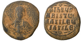 Anonymous, time of Basil II and Constantine VIII, 976-1028. Follis (bronze, 9.52 g, 28 mm), Constantinople. +EMMA-NOVHΛ bust of Christ facing, wearing...