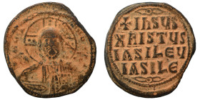 Anonymous, time of Basil II and Constantine VIII, 976-1028. Follis (bronze, 10.18 g, 28 mm), Constantinople. [+EMMA]-NOVHΛ bust of Christ facing, wear...