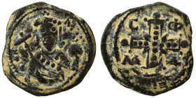 Alexius I Comnenus, 1081-1118. Tetarteron (bronze, 3.53 g, 20 mm), Constantinople. Nimbate bust of emperor facing. Rev. Jeweled cross with C-Φ / M-Δ. ...