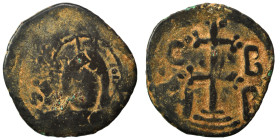 Nicephorus Basilacius, Usurper, 1078. Follis (bronze, 4.29 g, 24 mm), Thessalonica. [IC – XC] Facing bust of Christ Pantokrator. Rev: C - B / N - B Je...