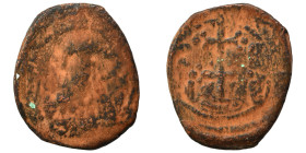 Nicephorus Basilacius, Usurper, 1078. Follis (bronze, 9.27 g, 30 mm), Thessalonica. [IC – XC] Facing bust of Christ Pantokrator. Rev: [C] - B / N - [B...