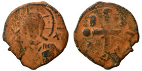 CRUSADERS. Edessa. Baldwin I, 1098-1100. Follis (bronze, 5.66 g, 26 mm). IC -XC Nimbate and draped bust of Christ facing, with two pellets on the cros...