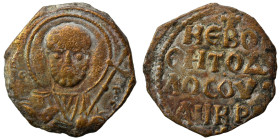 CRUSADERS. Principality of Antioch. Tancred, regent, 1101-1112. Follis (bronze, 3.75 g, 22 mm). Ο / ΠΕ-Τ/P/O/C Nimbate bust of St. Peter facing, raisi...