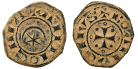 CRUSADERS. Principality of Antioch. Bohémond III, 1163-1201. Fractional Denier (bronze, 2.76 g, 19 mm). +ANTIOCHIA Crescent above six-pointed star. Re...