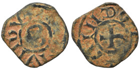 CRUSADERS. Principality of Antioch. Bohémond IV, 1201-1233. Fractional Denier (bronze, 0.94 g, 16 mm). +BOAMVNDV around large B. Rev. +ANTIOCHIA cross...
