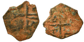 CRUSADERS. Principality of Antioch. Anonymous. Follis (bronze, 0.60 g, 15 mm), circa 1250-1268. A/N/T/I (or similar) in angles of long cross pattée. R...