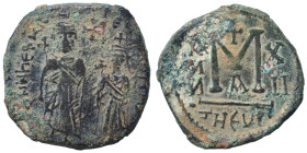 SASANIAN KINGS. Husrav (Khosrau) II, 591-628. Fals (bronze, 10.96 g, 28 mm), imitating a Byzantine follis of Heraclius with Heraclius Constantine from...