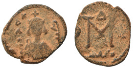 Umayyad Caliphate. temp. Mu'awiya I ibn Abi Sufyan, AH 41-60 / AD 661-680. Fals (bronze, 4.03 g, 22 mm), Arab-Byzantine type, Tartus (Antarados). Impe...