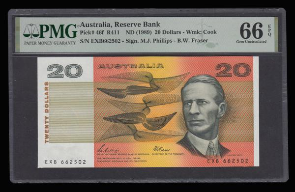 Australia 20 Dollars (1989) Phillips and Fraser Pick 46f EXB662502 PMG 66 EPQ 
...