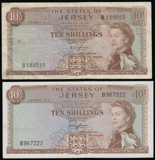 Jersey 10 Shillings issued 1963 Pick7a, portrait QEII to right, signed Padgham (...